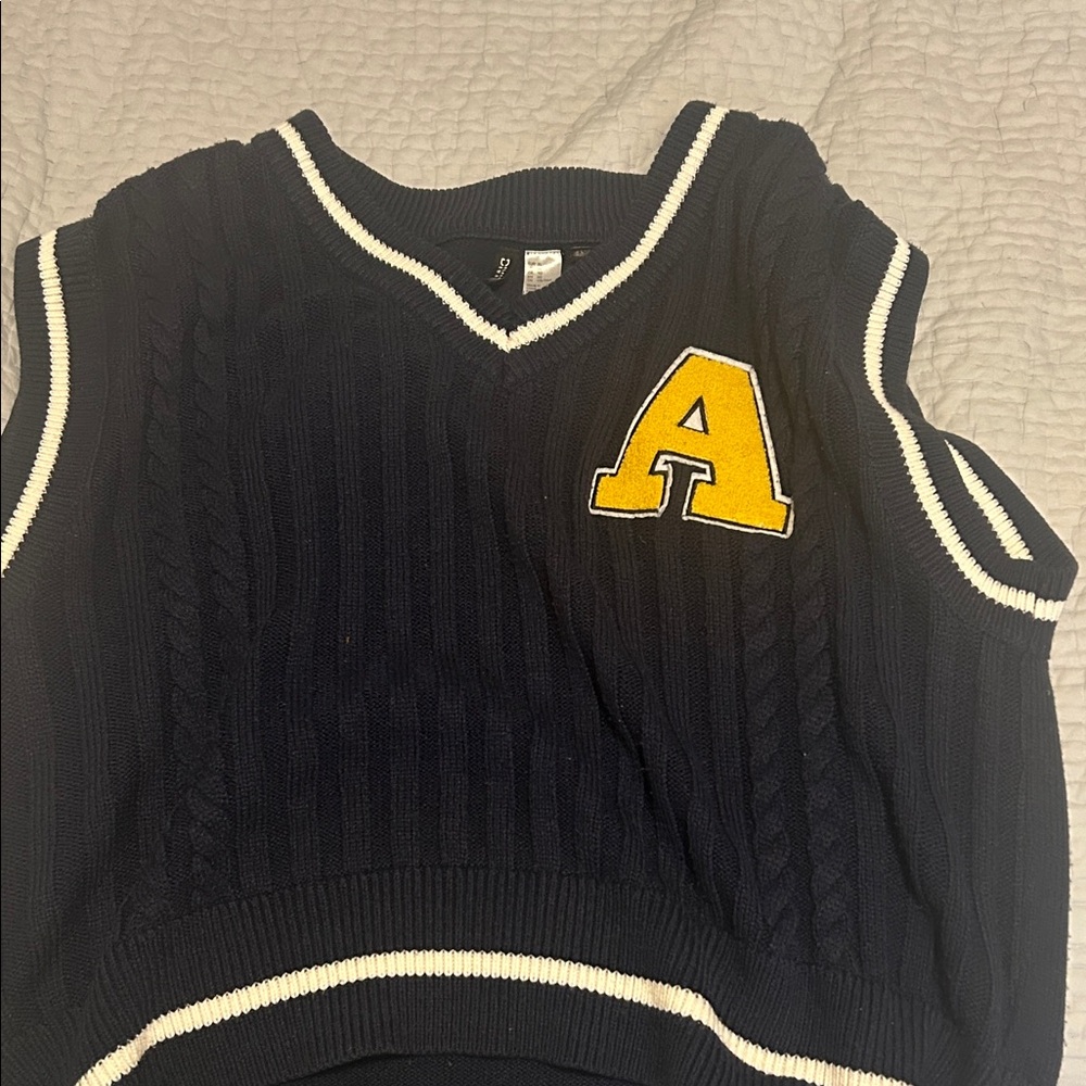 H&M Navy V-Neck Sweater Vest with Yellow Patch